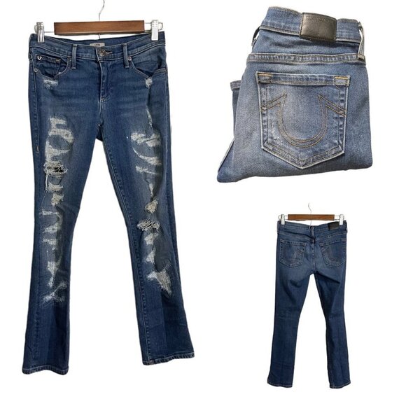 True Religion Womens Distressed Deconstructed Cora Mid Rise Straight Jeans Sz 26 - Picture 1 of 12